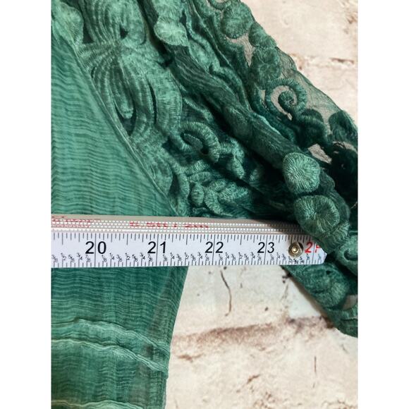 Soft Surroundings Silk Tunic Top Womens Petite Large Green Crinkled Embroidery - Picture 10 of 15